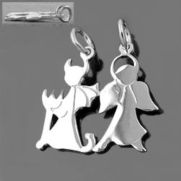 Anhänger 19x20mm Doppelanhänger Engel und Teufel glänzend Silber 925