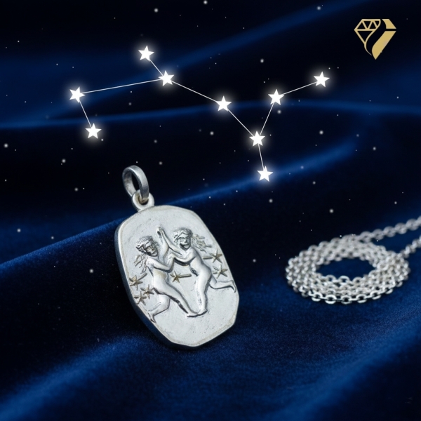 Anhänger Sternzeichen Zwilling Relief 18x23mm Silber 925