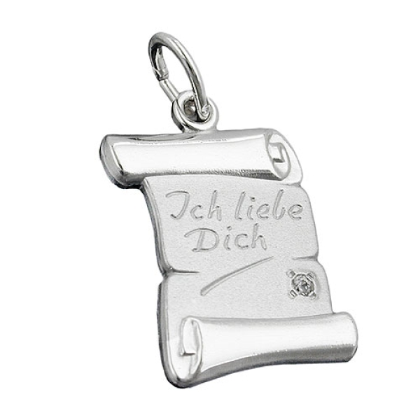 Anhänger 21x14mm Schriftrolle -Ich liebe Dich- Silber 925