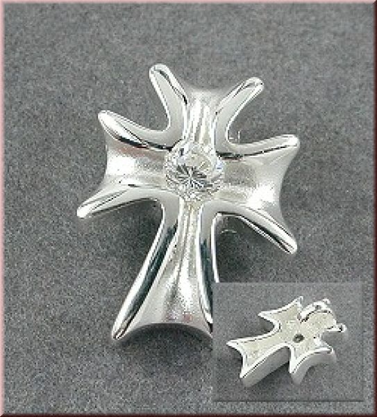 Anhänger Kreuz matt glänzend Zirkonia 925 Silber