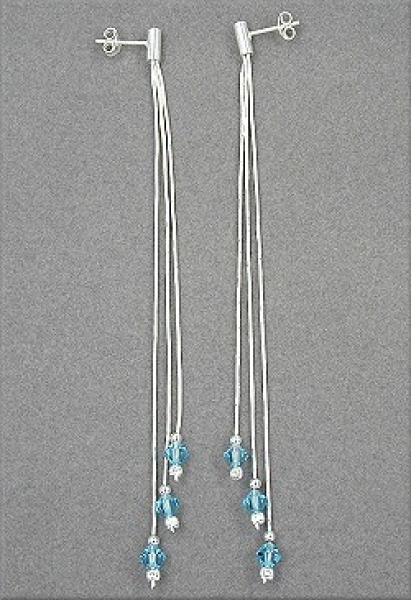 Ohrstecker 3 Kettchen mit Stein aqua 925 Silber