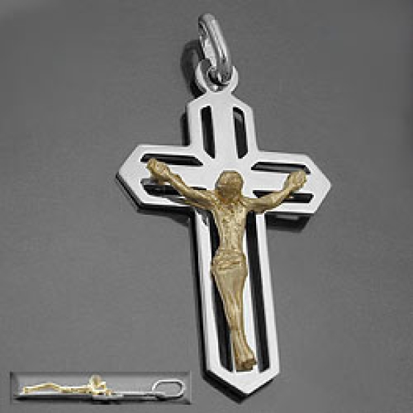 Anhänger 38x23mm Kreuz Jesus bicolor glänzend Silber 925