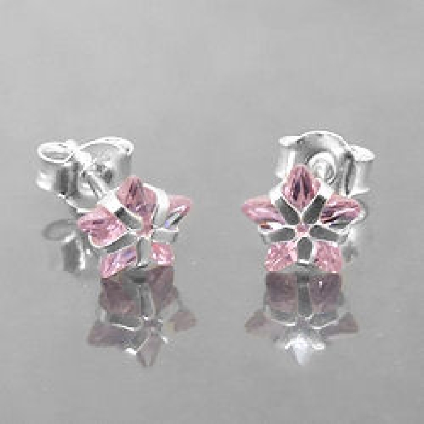Ohrstecker Ohrring 6mm Stern Zirkonia rosa Silber 925