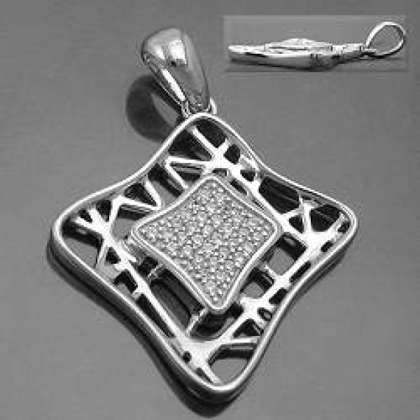 Anhänger 23x23mm Viereck Zirkonias glänzend rhodiniert Silber 925