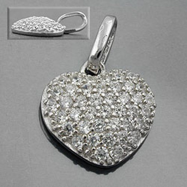 Anhänger 12x13mm Herz mit Zirkonias rhodiniert Silber 925
