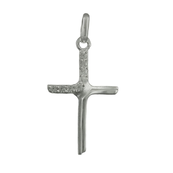 Anhänger 20x6mm Kreuz mit Zirkonias matt-glänzend Silber 925