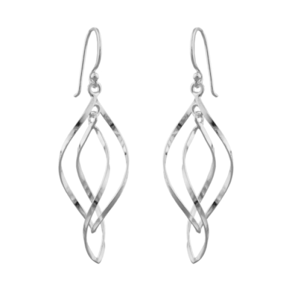 Ohrhaken Ohrring 45x13mm 2x Spitzoval in sich gedreht glänzend Silber 925