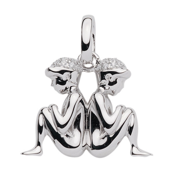 Anhänger 18x20mm Sternzeichen Zwilling 925 Silber Zirkonia