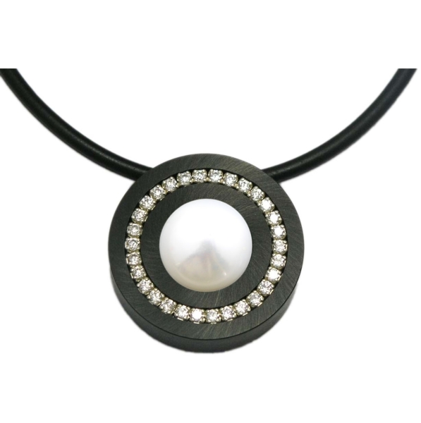 Anhänger Edelstahl black 22mm mit Kristall Elements oder Süßwasserperle nach Wahl