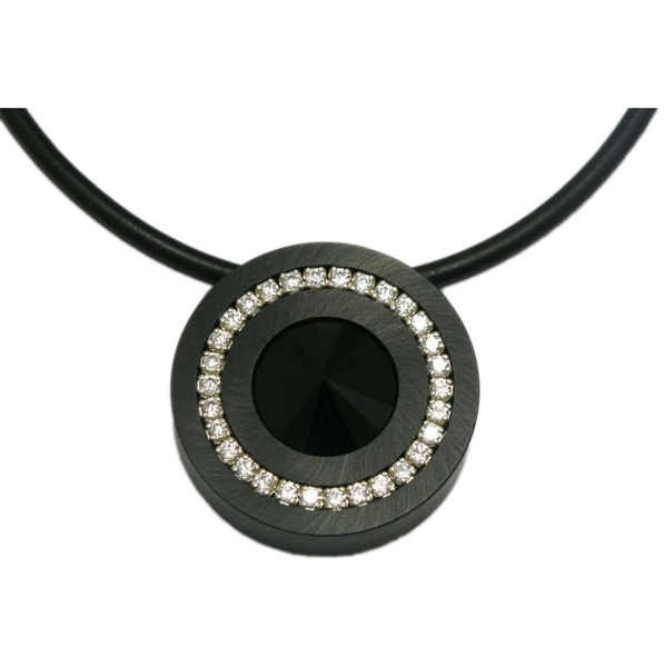 Anhänger Edelstahl black 22mm mit Kristall Elements nach Wahl