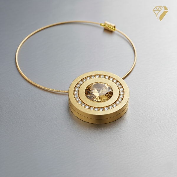 Anhänger Edelstahl vergoldet 22mm mit Kristall Elements nach Wahl