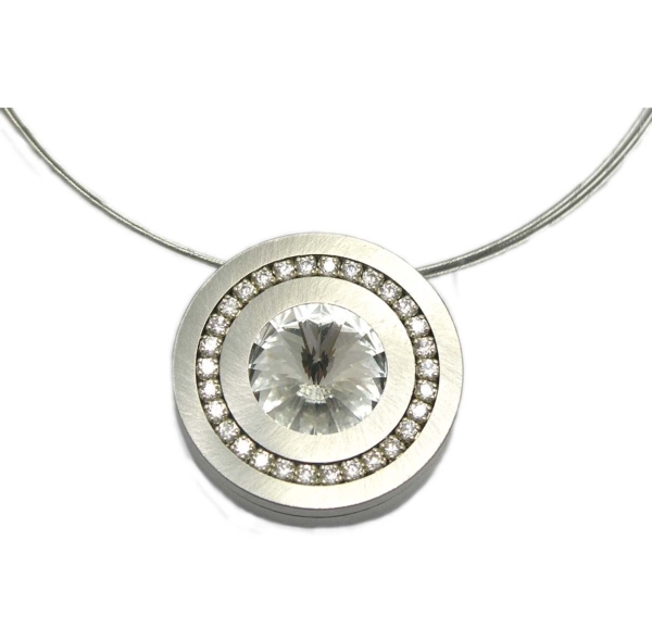 Anhänger Edelstahl 22mm mit Kristall Elements nach Wahl