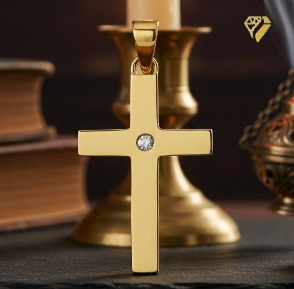 Anhänger Kreuz 14x19mm mit Diamant 0,03ct 14Kt 585 GOLD