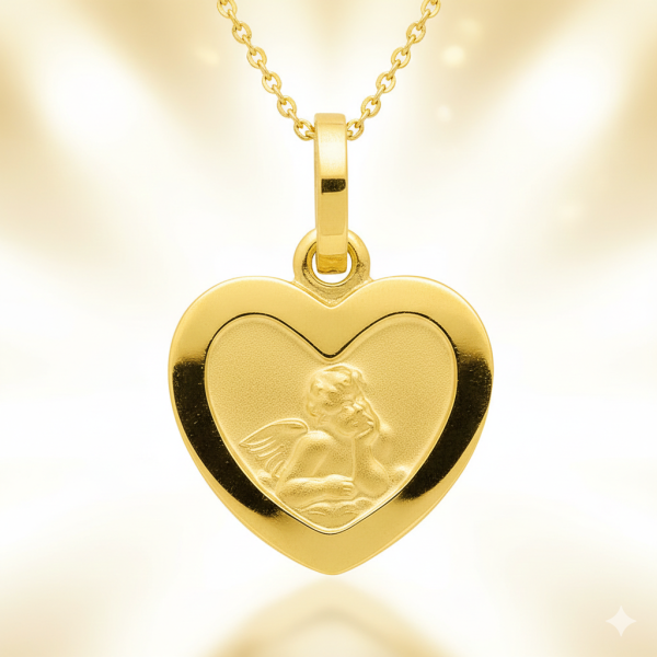 Anhänger Medaille Herz Amor Engel "Gott schütze Dich" 585 GOLD