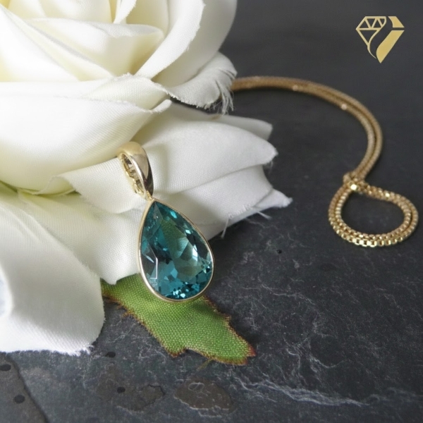 Einhänger 12x16mm Aquamarin Tropfen 585 Gold