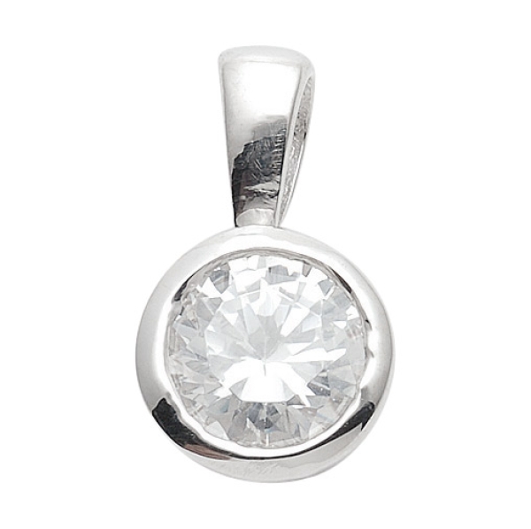 Anhänger rund 6,5mm Zirkonia Zargenfassung 925 Silber
