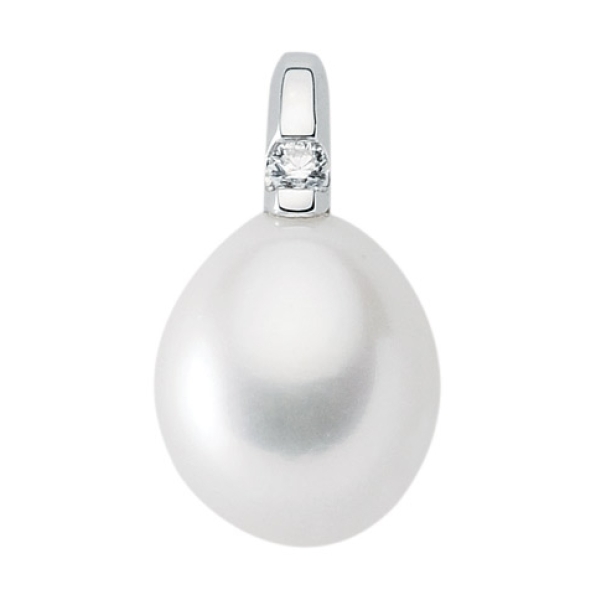 Anhänger Süßwasserperle oval 10,4x9,2mm mit Diamant 0,03ct 14Kt WEISSGOLD