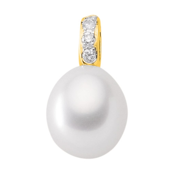 Anhänger Süßwasserperle oval 9,8x8,6mm mit Diamanten 0,06ct 14Kt GOLD