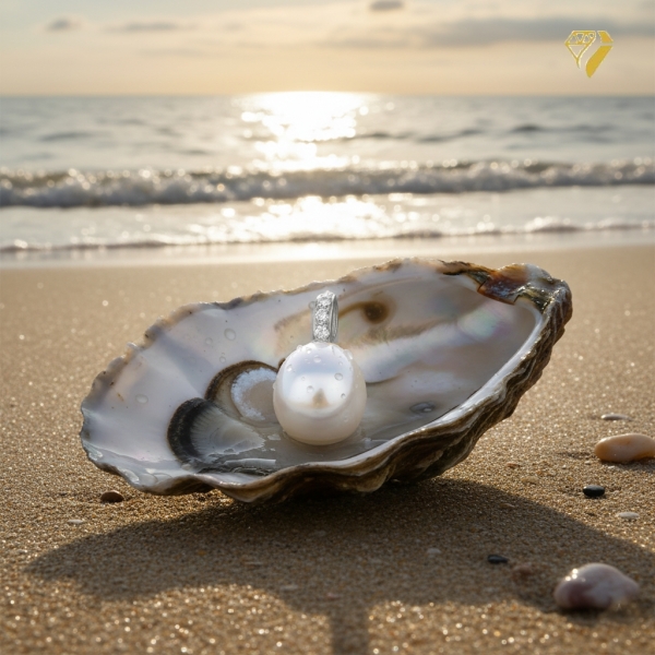 Anhänger Süßwasserperle oval 9,9x8,5mm mit Diamanten 0,06ct 14Kt WEISSGOLD