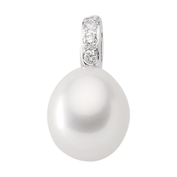 Anhänger Süßwasserperle oval 9,9x8,5mm mit Diamanten 0,06ct 14Kt WEISSGOLD