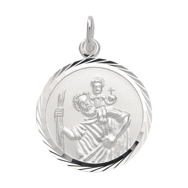 Anhänger Christophorus Rückseite mit Gravur "Gott schütze Dich" 16mm 925 Silber