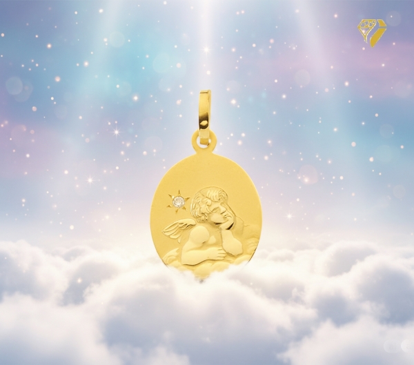 Anhänger Medaille Amor Engel mit Diamant 333 Gold