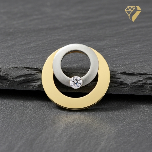 Anhänger rund bicolor 14mm Zirkonia 14Kt 585 GOLD