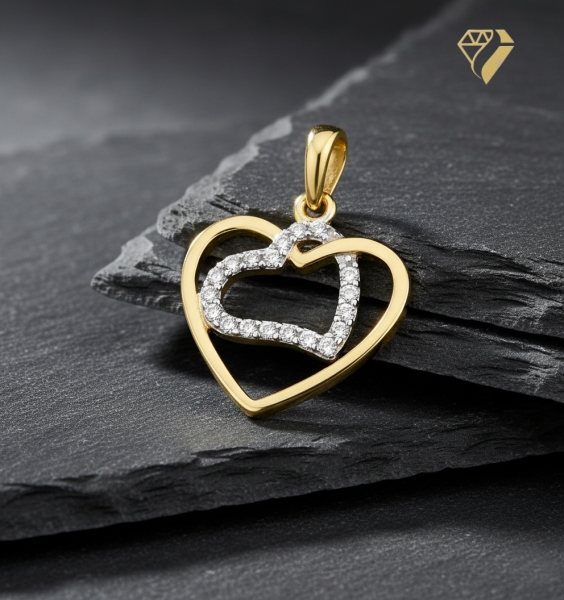 Anhänger 2 Herzen 13mm mit Zirkonia 14Kt 585 GOLD