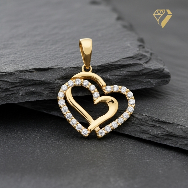 Anhänger 2 Herzen 12mm mit Zirkonia 8Kt 333 GOLD