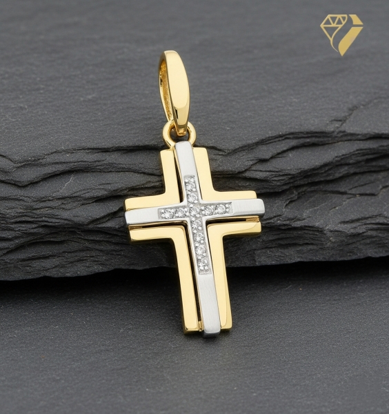 Anhänger Kreuz Zirkonia 12x18mm 8Kt 333 GOLD WEISSGOLD