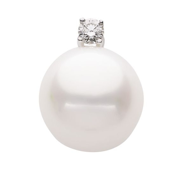 Anhänger Süßwasserzuchtperle 10mm mit Diamant 0,06ct 14Kt WEISSGOLD