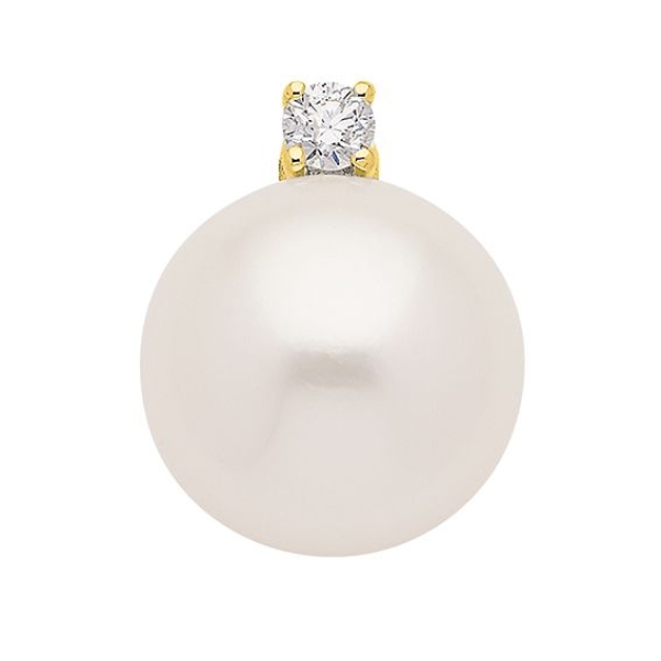 Anhänger Süßwasserzuchtperle 10mm mit Diamant 0,06ct 14Kt GOLD