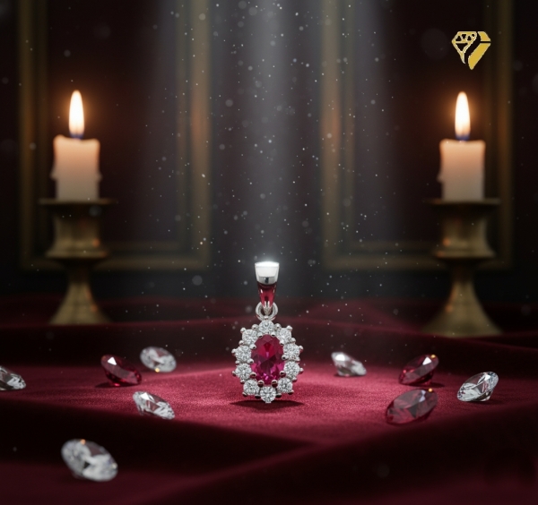 Anhänger 10x8mm oval Zirkonia rot weiss Silber 925