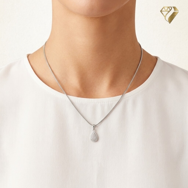 Anhänger Tropfen 10mm Zirkonia 14Kt 585 WEISSGOLD