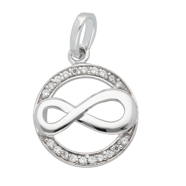 Anhänger 13,7mm Infinity Unendlichkeit mit Zirkonias glänzend rhodiniert Silber 925