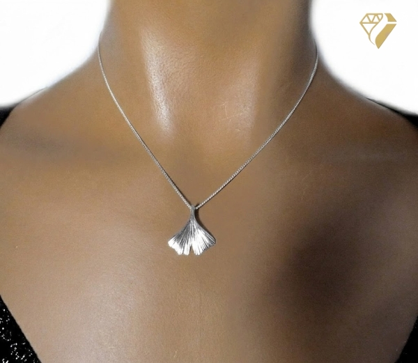 Anhänger 20mm Ginkgoblatt 14Kt 585 WEISSGOLD