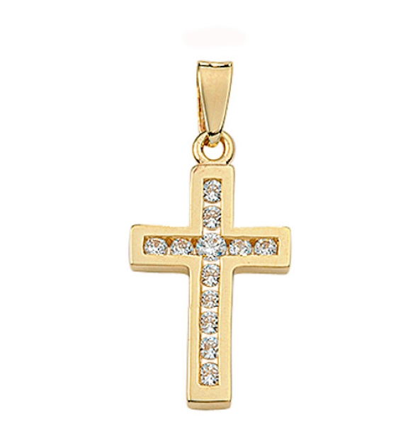 Anhänger Kreuz Zirkonia 11x17mm 14Kt 585 GOLD
