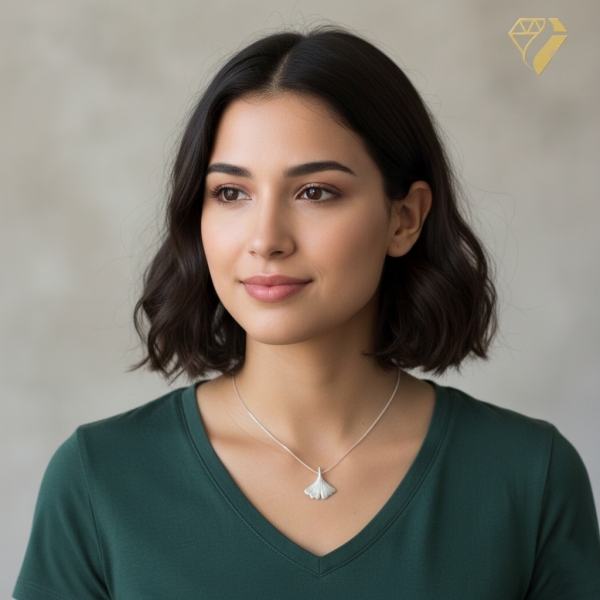 Anhänger 24mm Ginkgoblatt 9Kt Weißgold