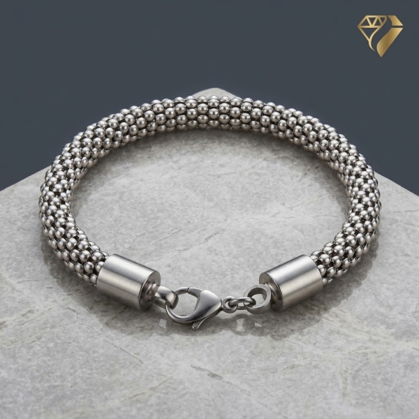 Armband Himbeerkette 8mm Edelstahl mit Karabinerverschluss