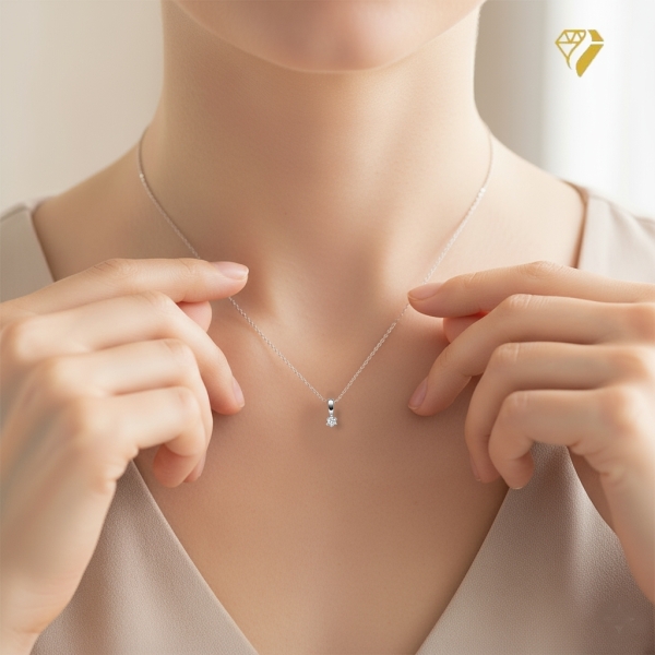 Anhänger 3,6mm rund mit Diamant 0,10ct 14Kt 585 WEISSGOLD