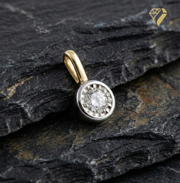 Anhänger 6mm rund bicolor mit Diamant 0,18ct 14Kt 585 GOLD