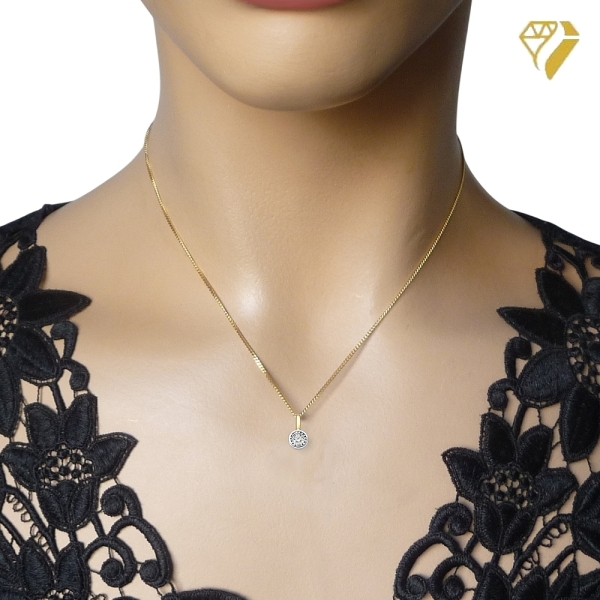 Anhänger 6mm rund bicolor mit Diamant 0,18ct 14Kt 585 GOLD