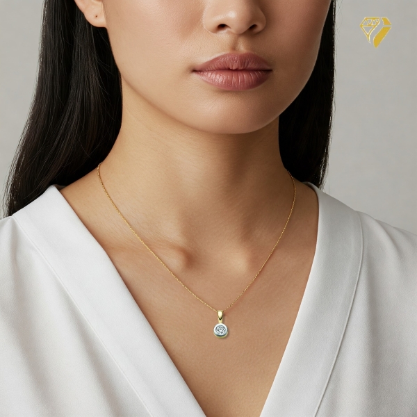 Anhänger 6mm rund bicolor mit Diamant 0,20ct 14Kt 585 GOLD