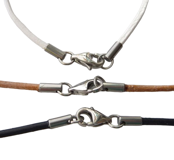 Lederband 2mm 21 Farben mit Edelstahl Karabiner