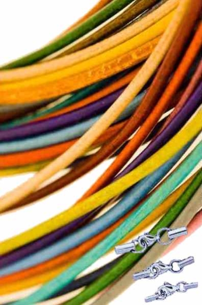 Lederband 2mm 21 Farben mit Edelstahl Karabiner