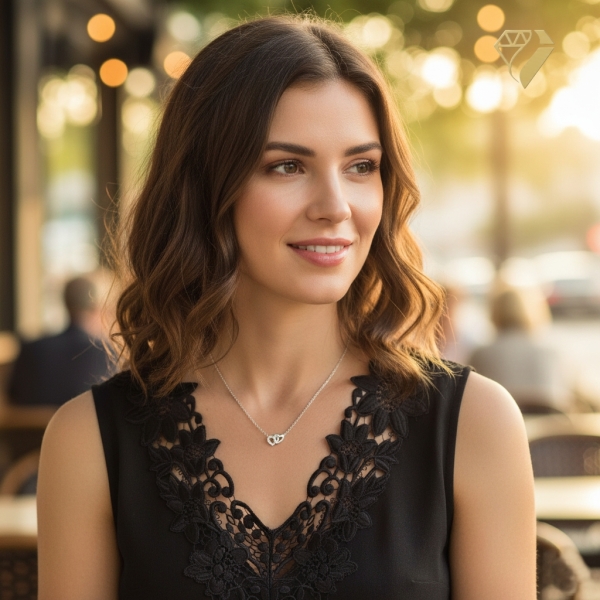 Kette und Anhänger 2 Herzen Zirkonia Silber 925 42cm+3cm