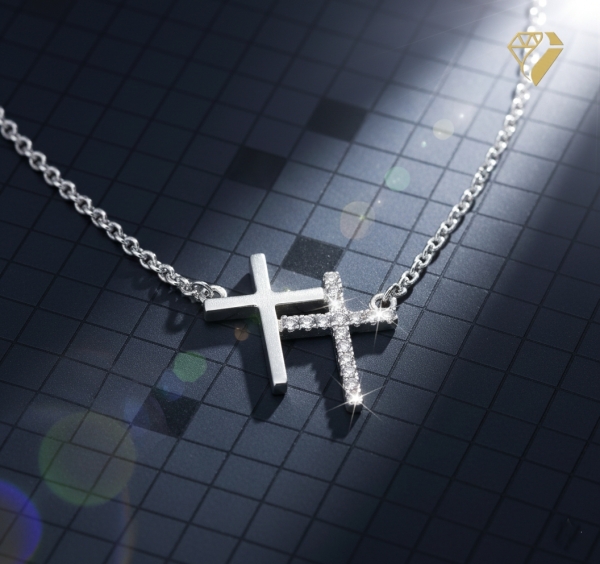 Kette und Anhänger 2 Kreuze Zirkonia Silber 925 42cm+3cm