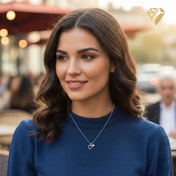 Kette und Anhänger 2 Herzen Zirkonia Silber 925 42cm+3cm