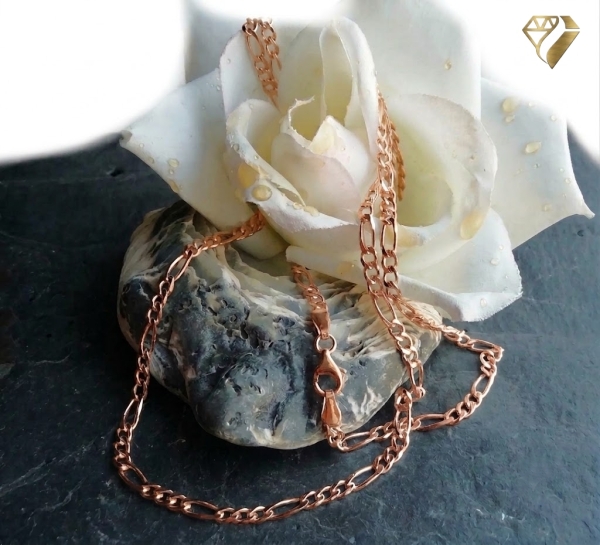 Kette Collier 3,2mm Figaro Panzer Silber 925 rose vergoldet 70cm