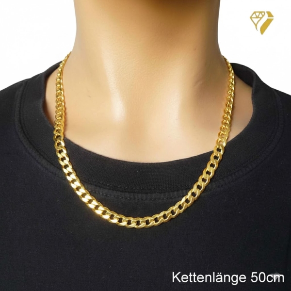 Kette Collier Panzer flach 7mm Silber 925 vergoldet 50cm